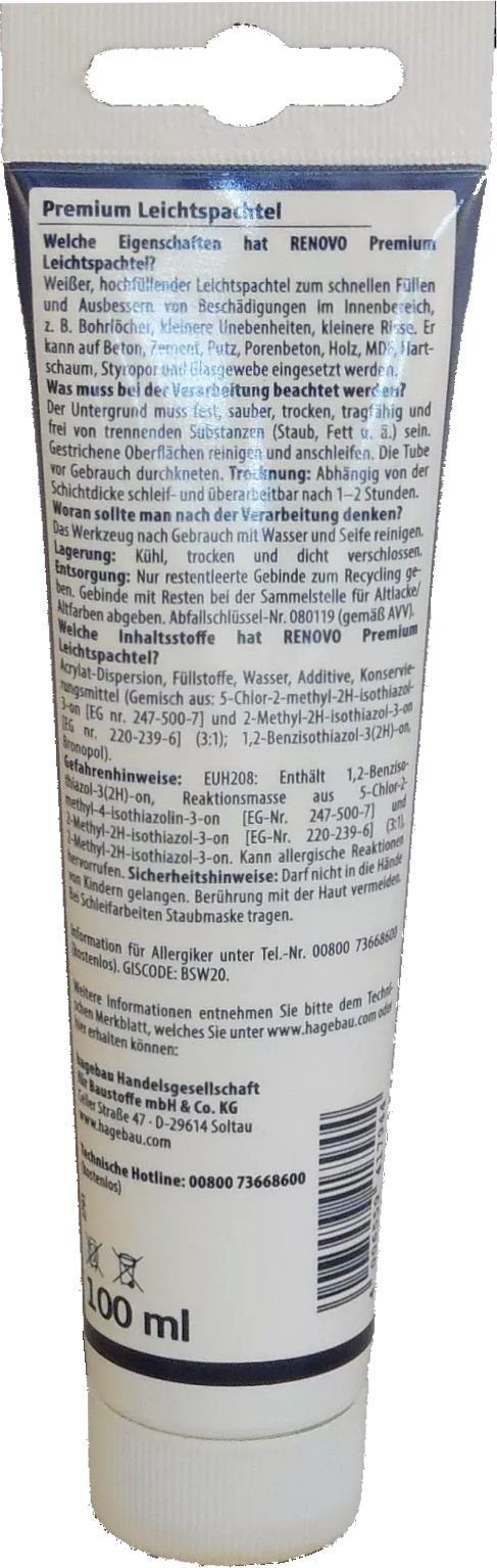 100ml Renovo Premium Leichtspachtel weiß