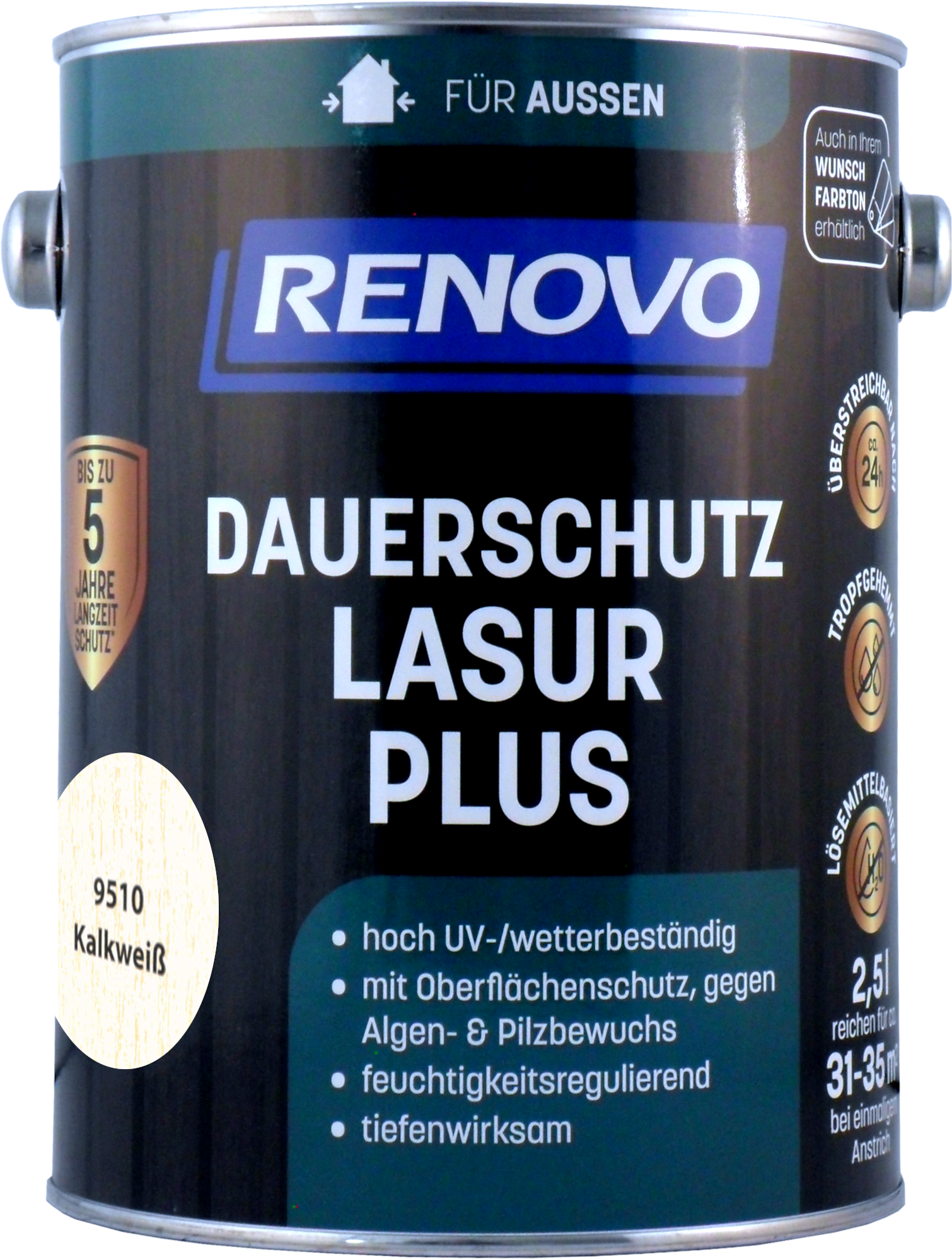2,5L Renovo Dauerschutzlasur PLUS 9510 kalkweiss