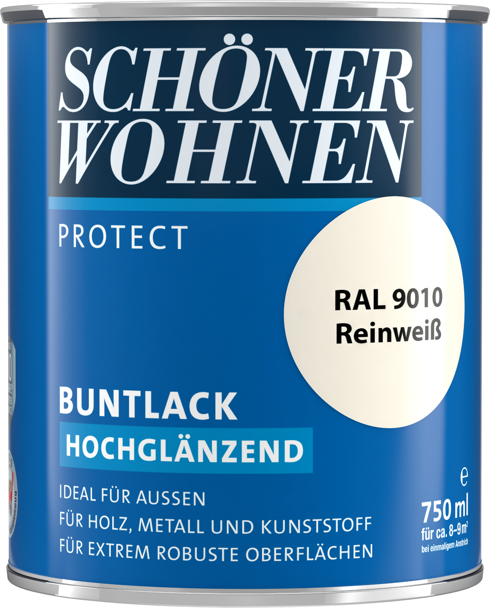 750ml Schöner Wohnen Protect Buntlack hochglänzend RAL 9010 Reinweiß