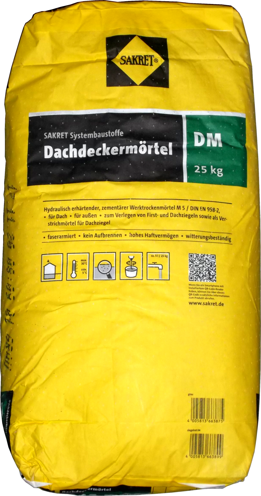 25kg Dachdeckermörtel faserarmiert grau, Sakret