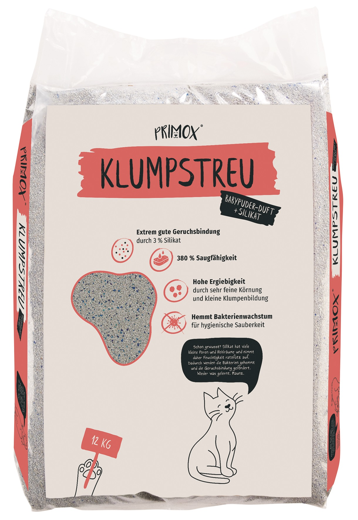 2x 12kg Primox Katzenstreu Babypuderduft + Silikat
