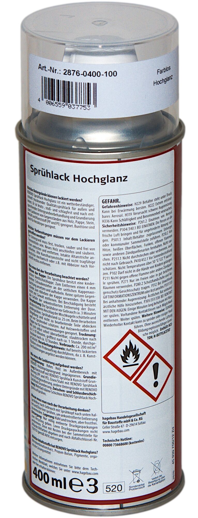 400ml Renovo Sprühlack hochglänzend Farblos