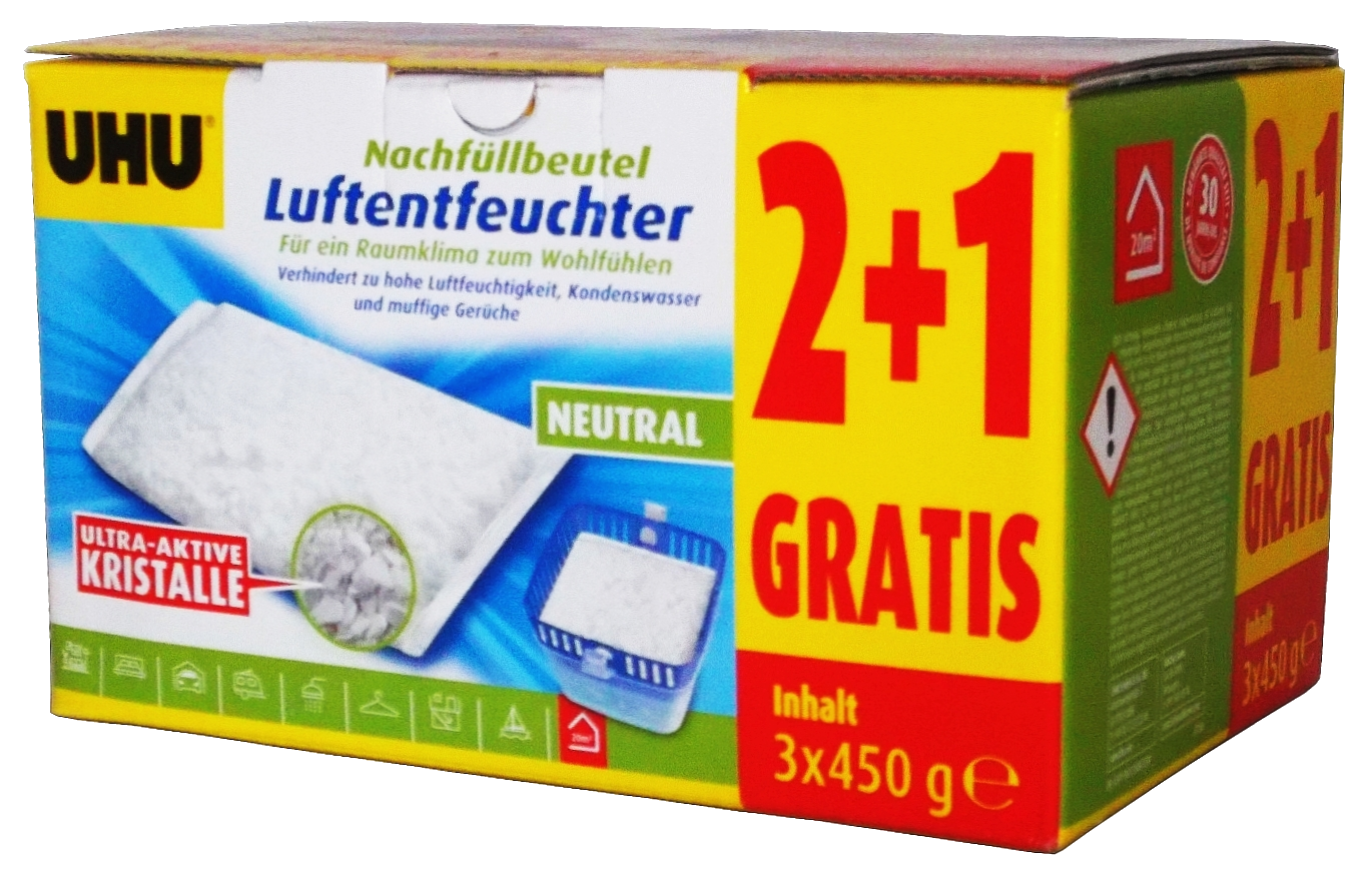 3x450g UHU Luftentfeuchter Nachfüllbeutel