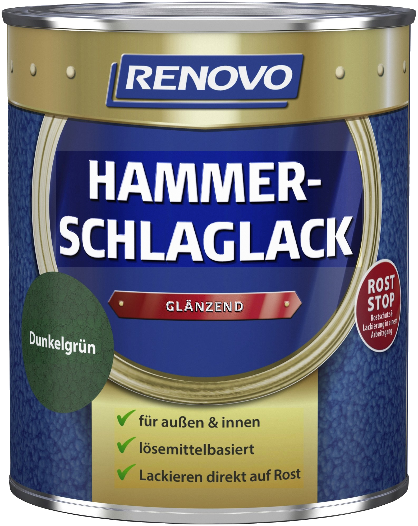 750ml Renovo Hammerschlaglack glänzend dunkelgrün