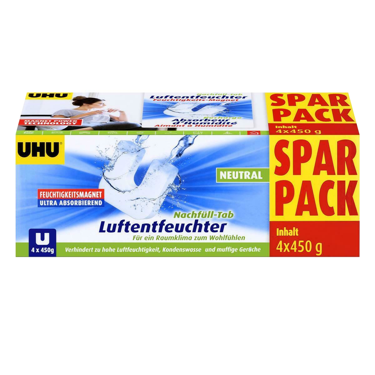 4x450g UHU Luftentfeuchter Magnet U-Form