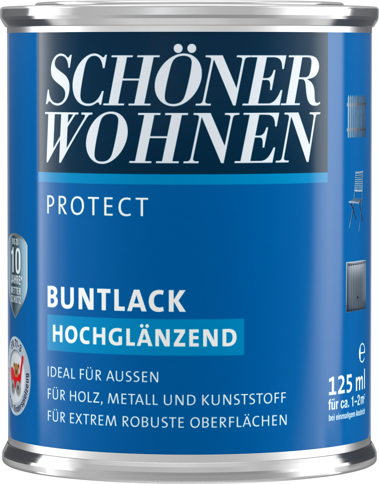125ml Schöner Wohnen Protect Buntlack hochglänzend RAL 7047 Telegrau 4
