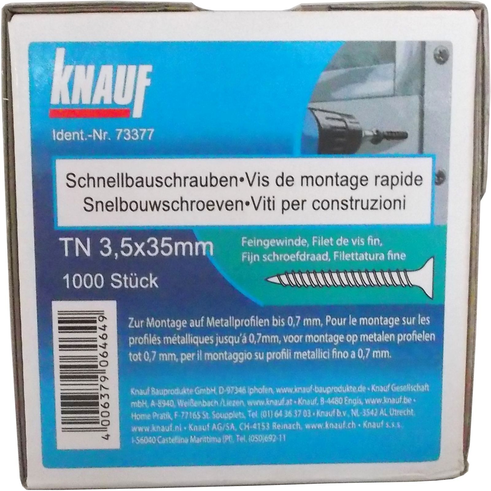 1000 Stk. Knauf Schnellbauschrauben TN25 3,5x35mm