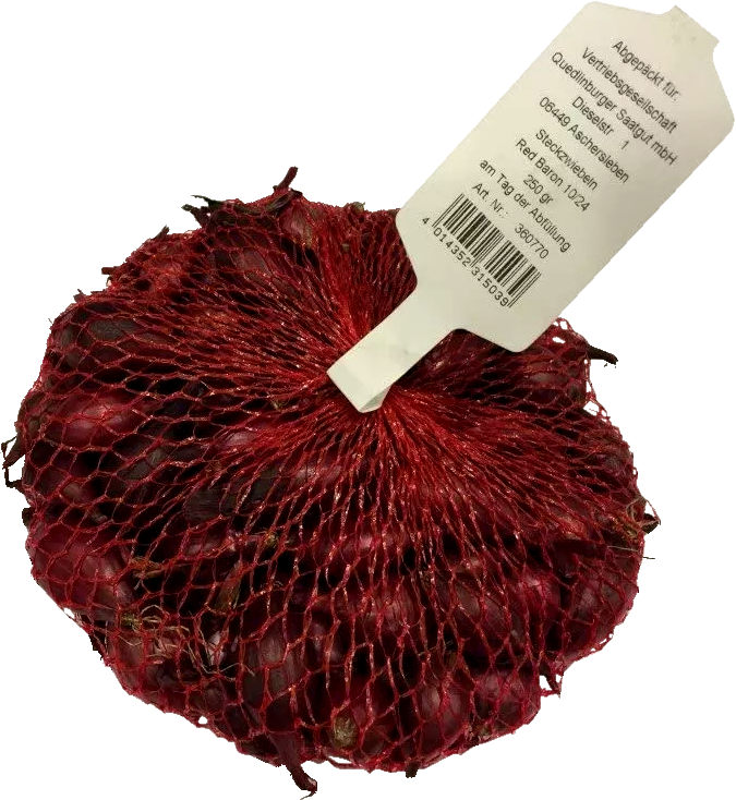 250g Steckzwiebeln Red Baron im Netz