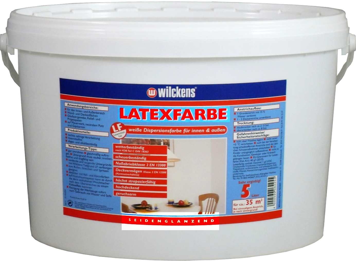5 L WILCKENS Latexfarbe weiß seidenglänzend
