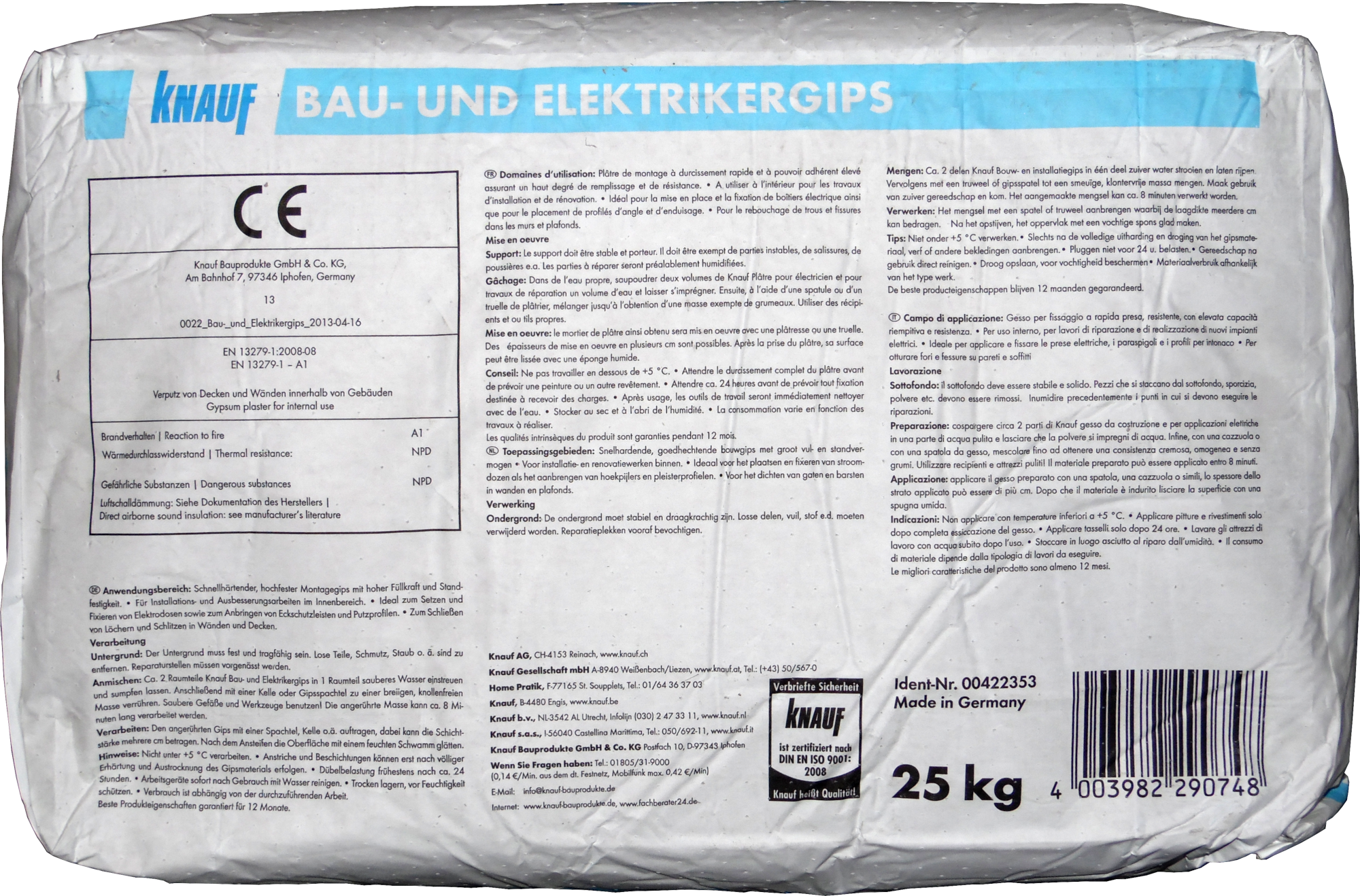 25kg Knauf Bau- und Elektriker-Gips