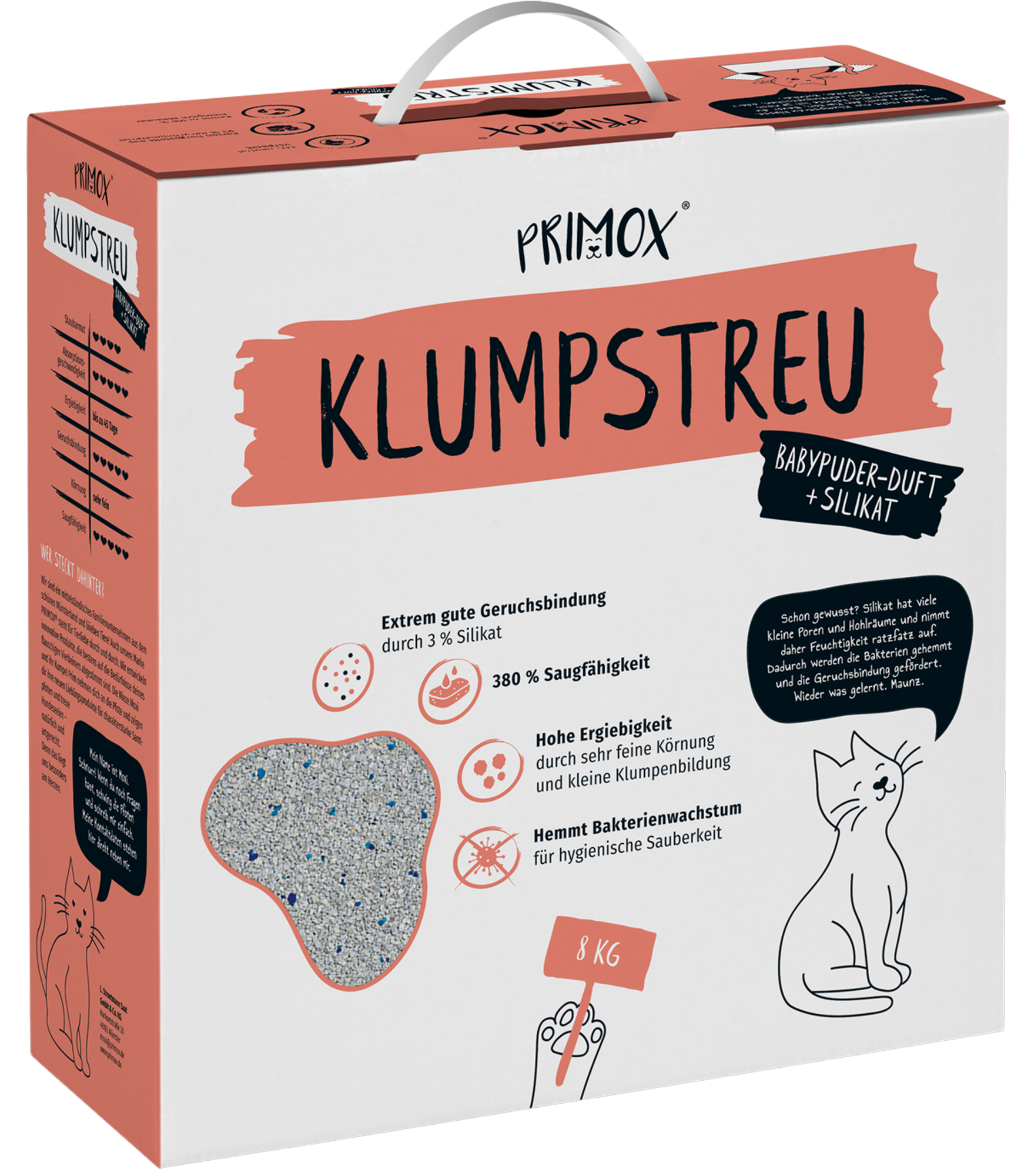 8kg Primox Katzenstreu Babypuderduft + Silikat