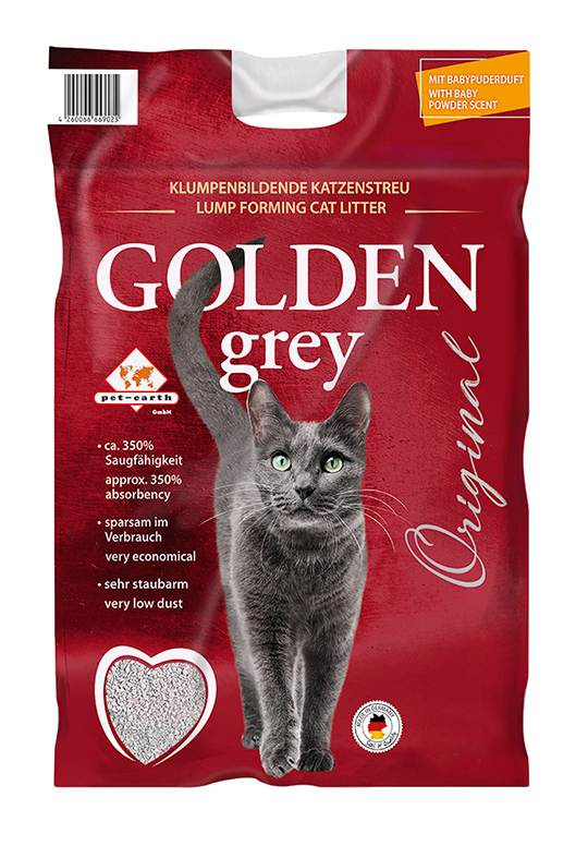 14kg Katzenstreu Golden Grey Babypuderduft