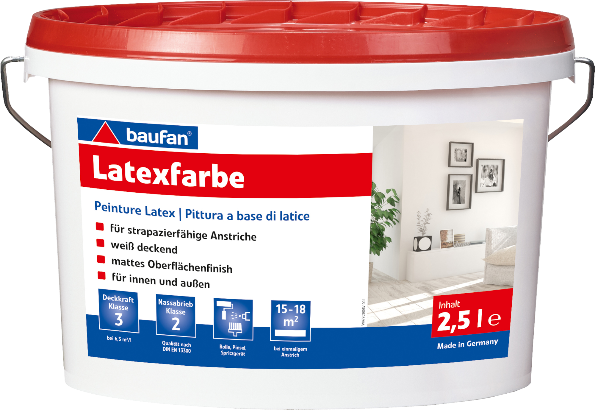 2,5 Liter BAUFAN Latexfarbe weiß