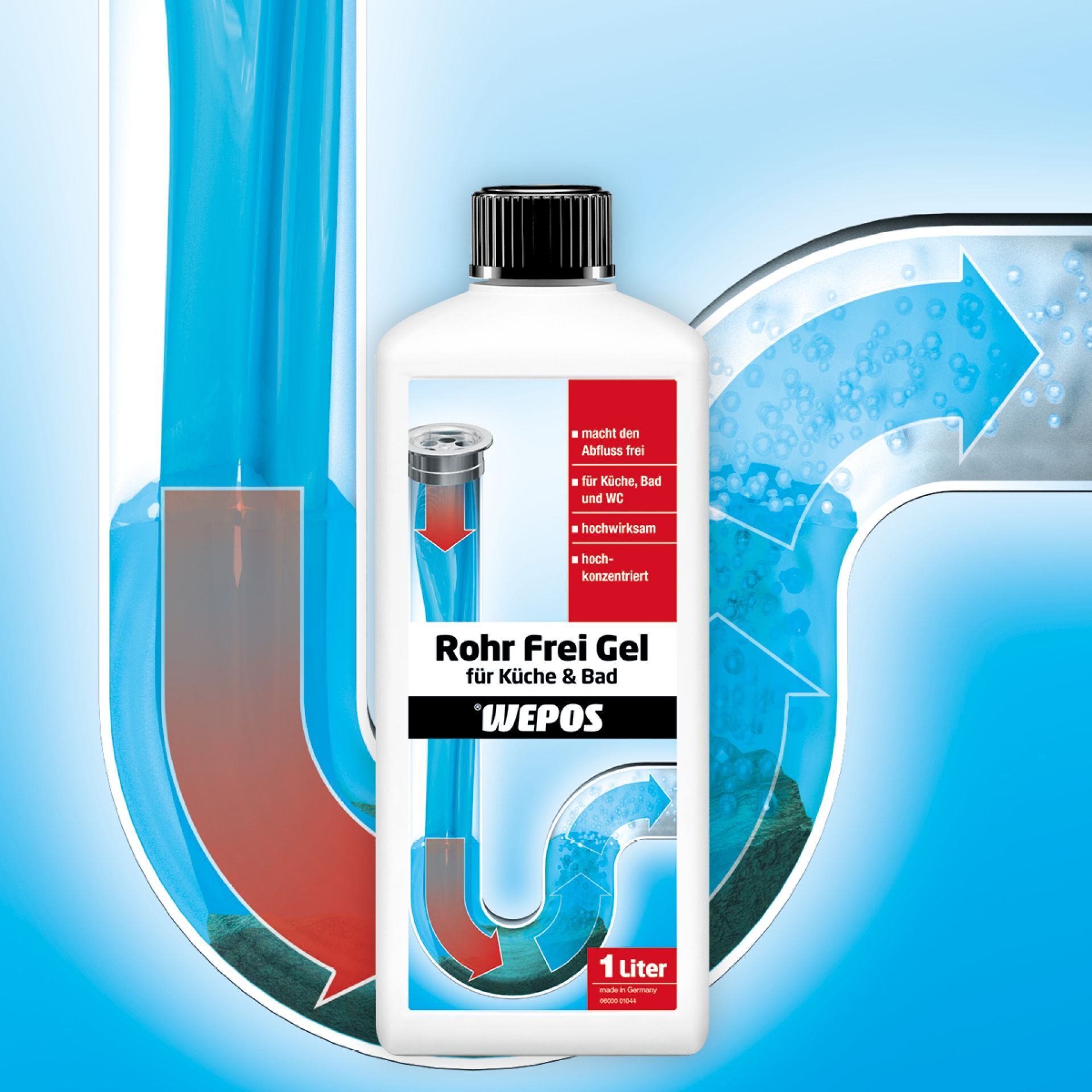 WEPOS Rohr Frei Gel für Küche & Bad 1000ml