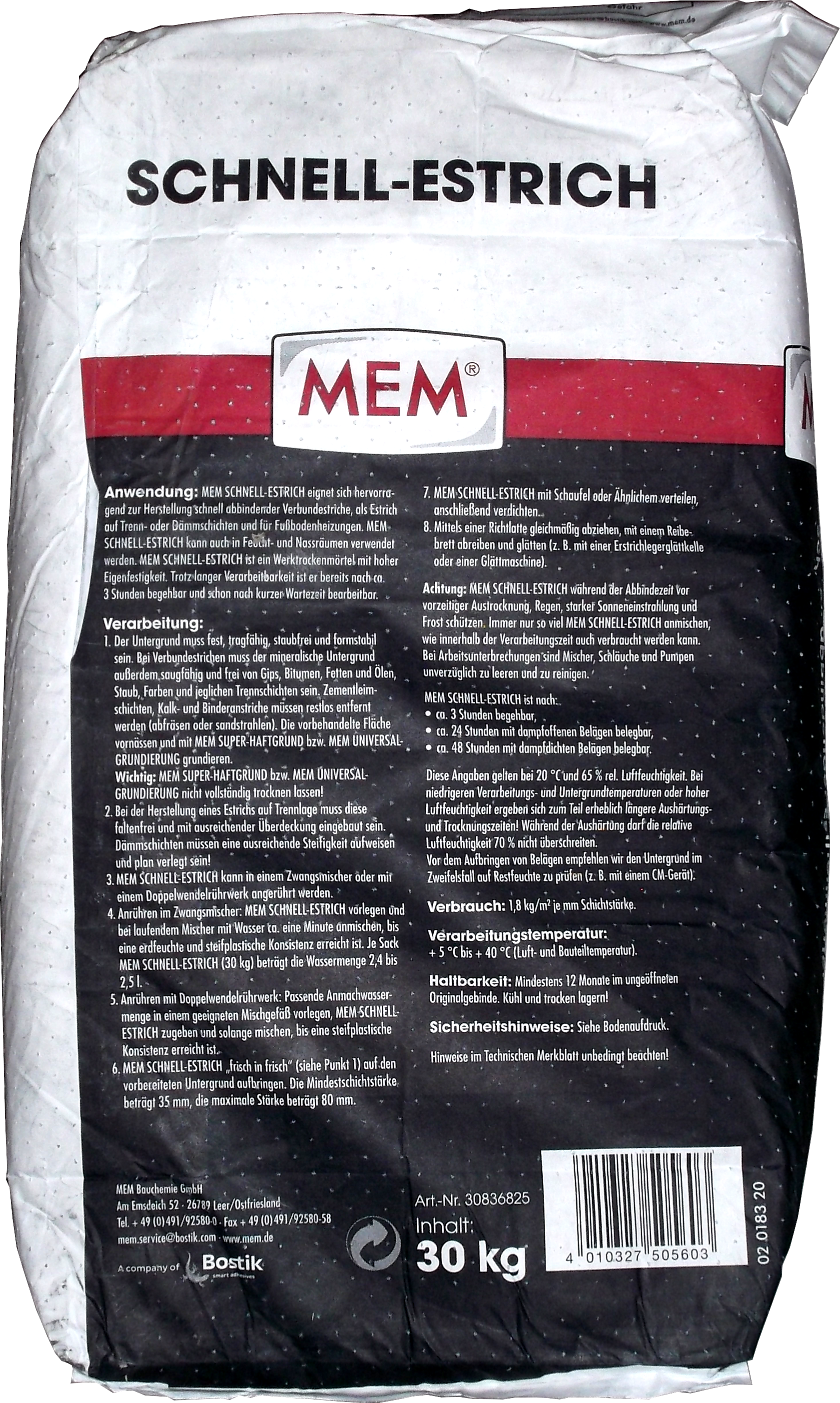 30Kg MEM Schnell-Estrich Heizestrich