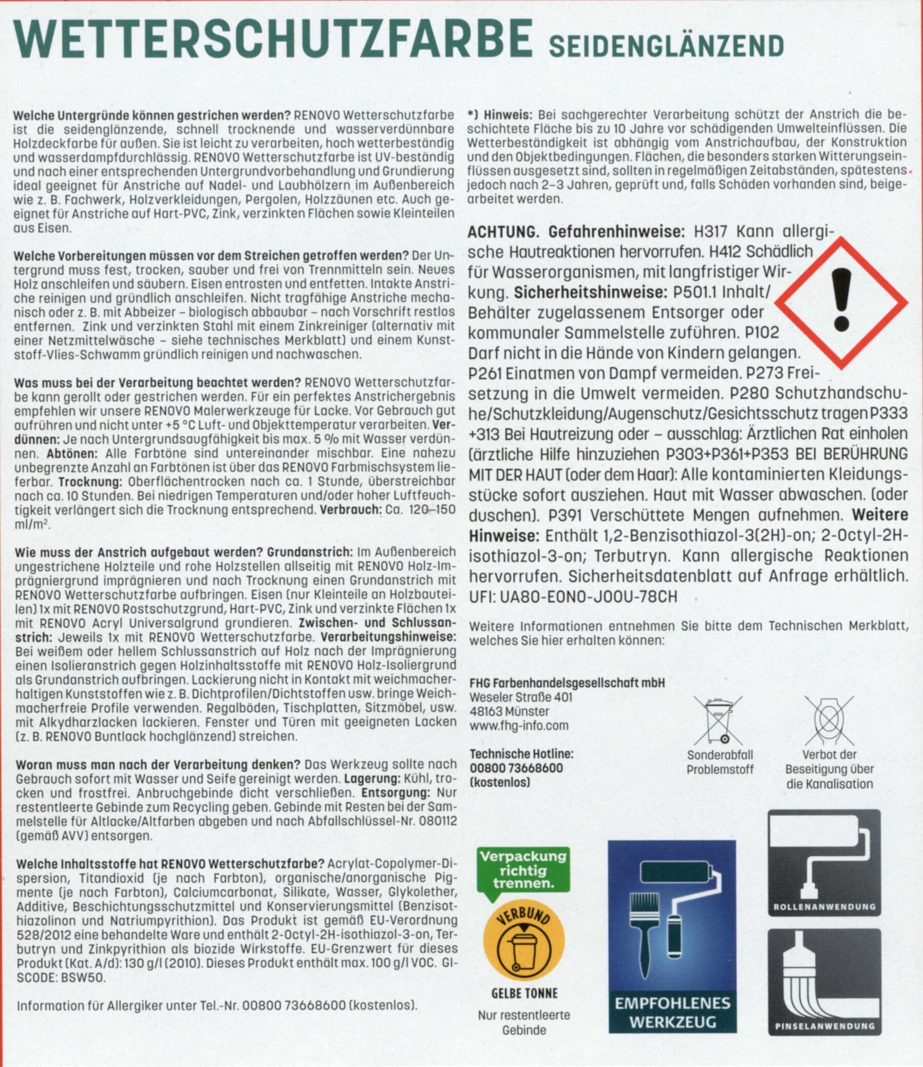 4 L Renovo Wetterschutzfarbe Nr.0095 weiss