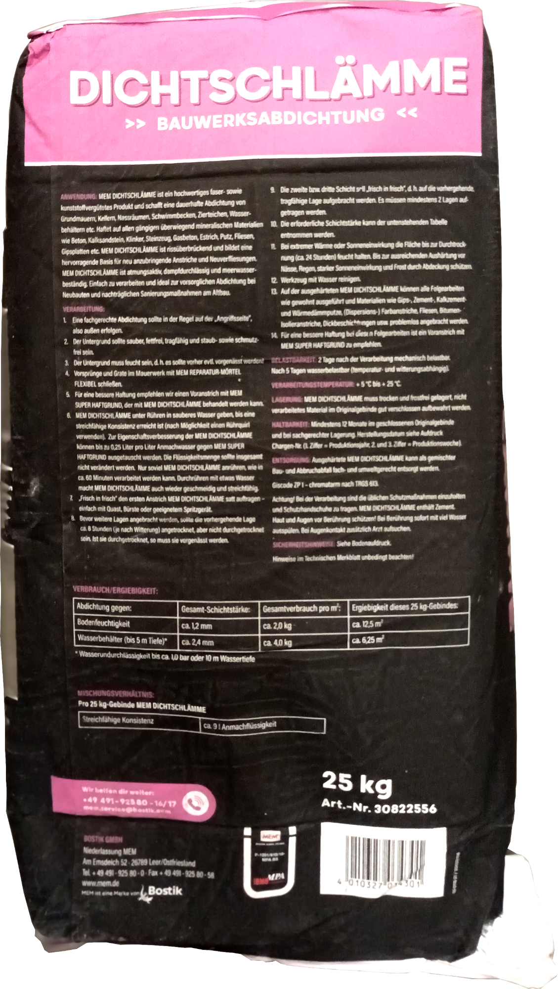 25kg MEM Dichtschlämme mineralisch, innen und außen