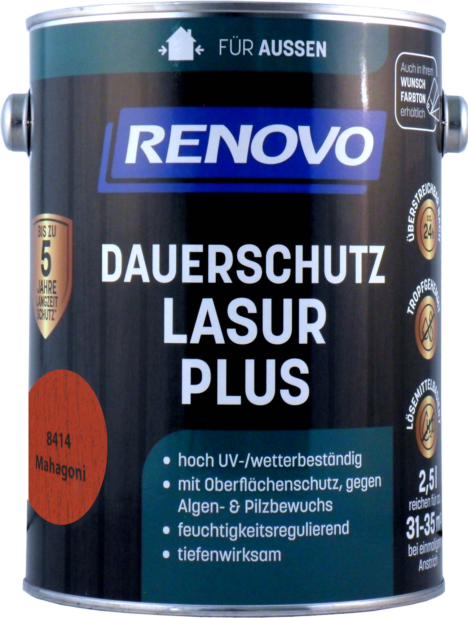 2,5L Renovo Dauerschutzlasur PLUS Nr.8414 mahagoni