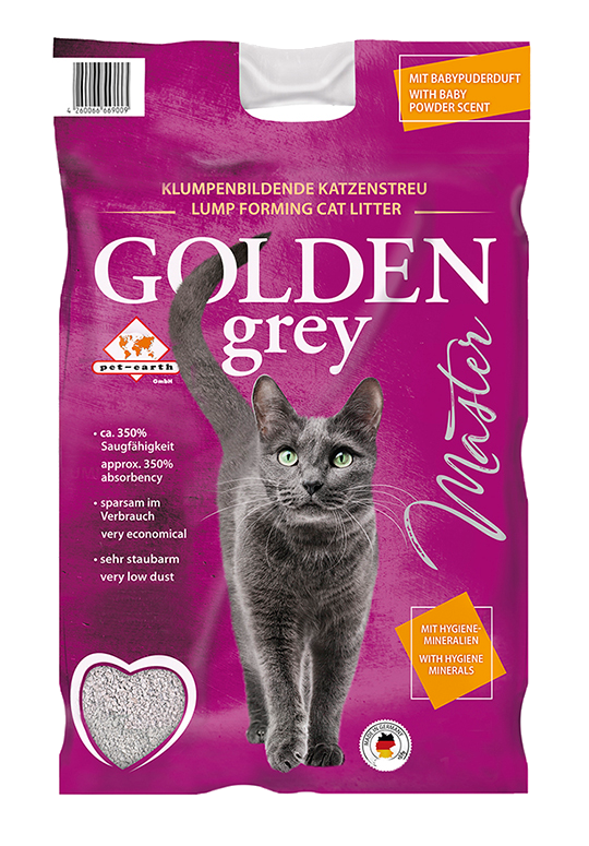 14kg Katzenstreu Golden Grey Master Babypuderduft