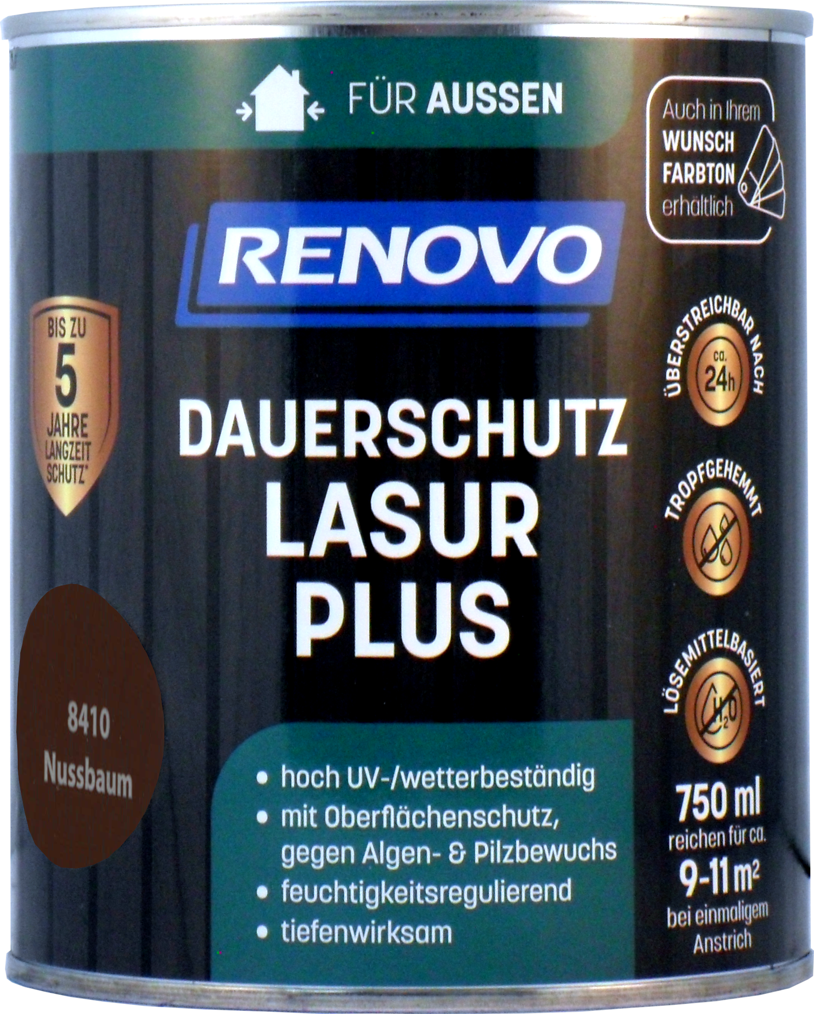 750ml Renovo Dauerschutzlasur PLUS Nr.8410 nussbaum