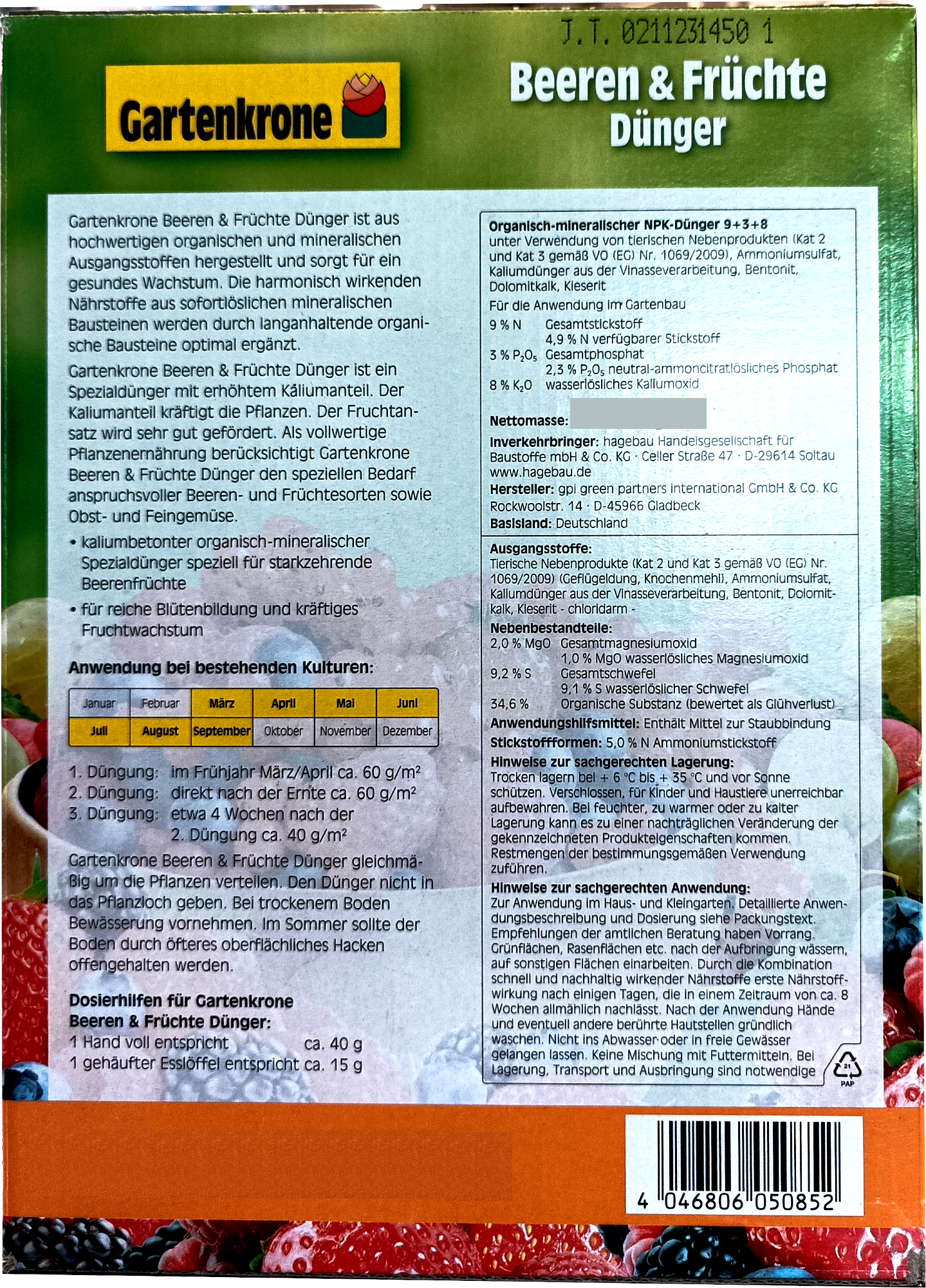 1kg Gartenkrone Beeren & Früchte Dünger
