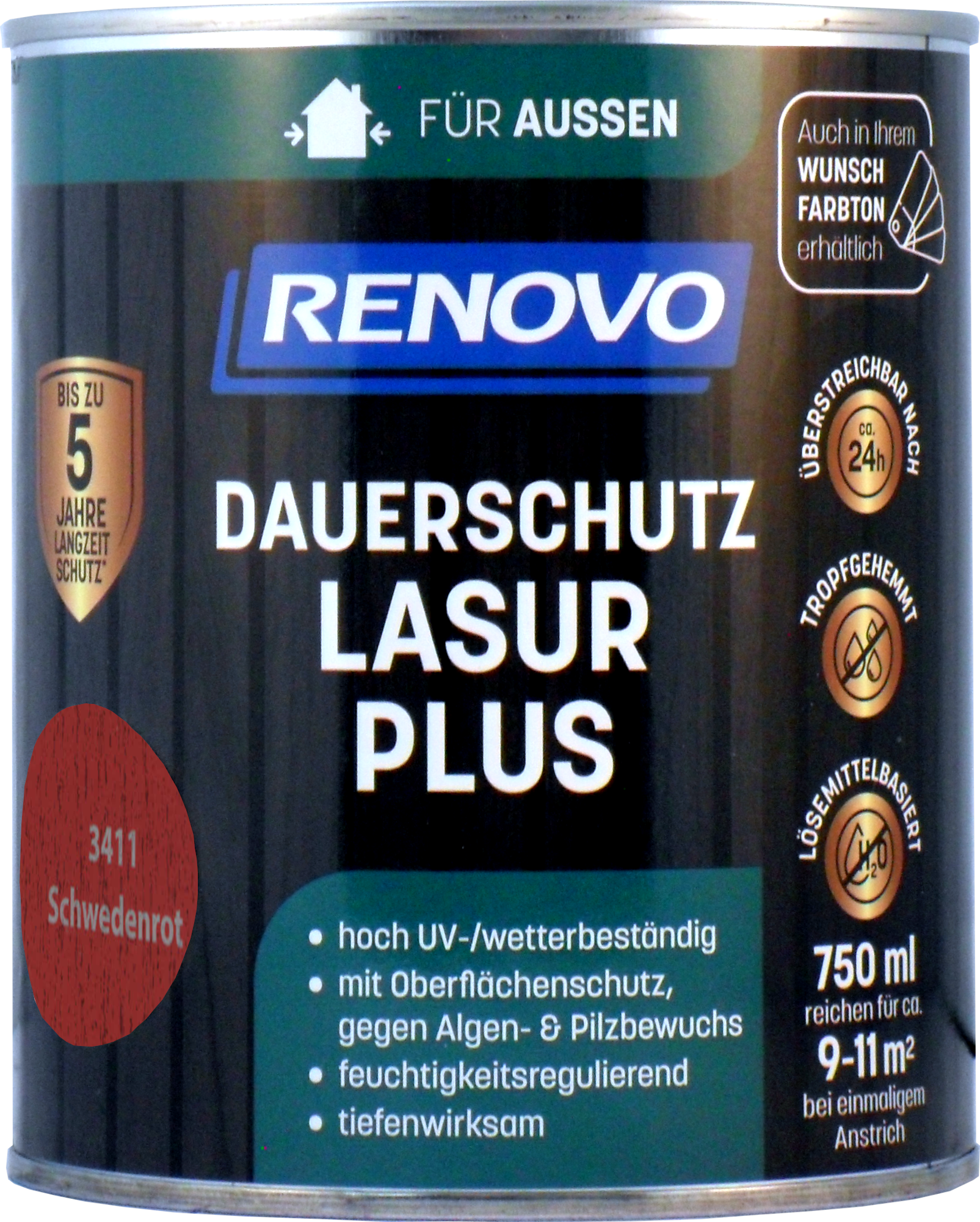 750ml Renovo Dauerschutzlasur PLUS Nr.3411 schwedenrot