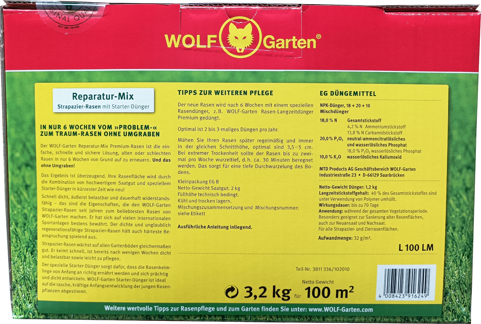 _3,2kg L100 LM Strapazier-Rasen mit Starterdünger Reparatur-Mix