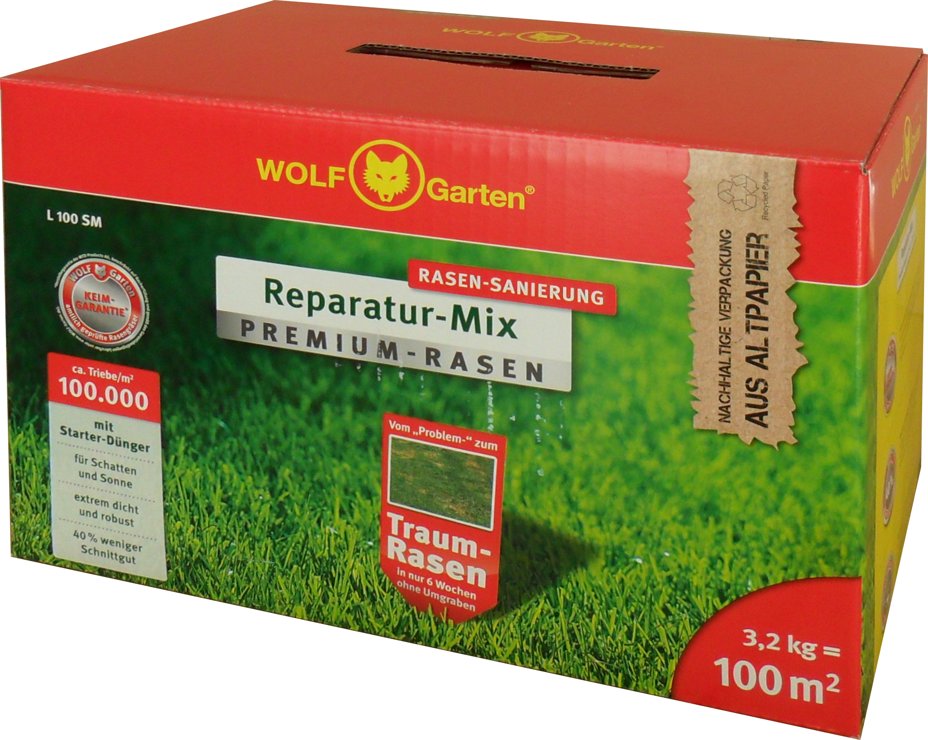 3,2kg L 100 SM MIX PREMIUM-RASEN mit STARTER-DÜNGER 100m²