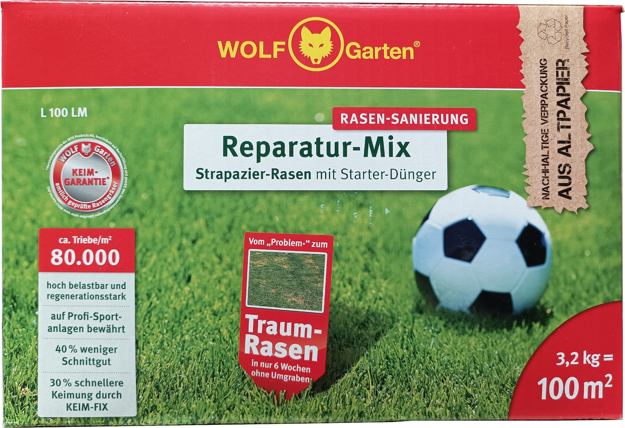 3,2kg L100 LM Strapazier-Rasen mit Starterdünger Reparatur-Mix