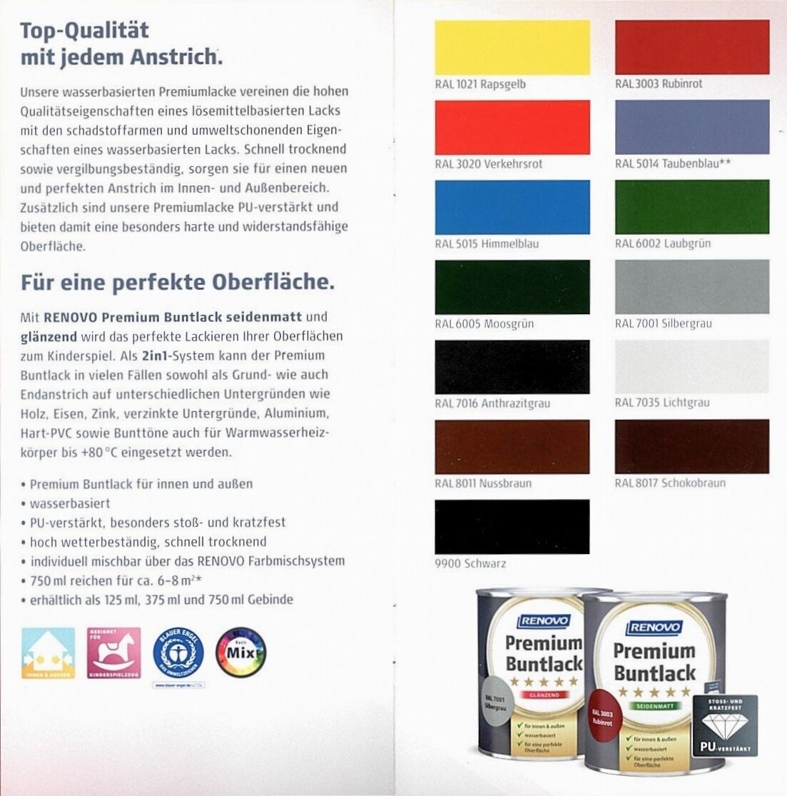 125ml Renovo Premium Buntlack seidenmatt RAL8017 Schokobraun