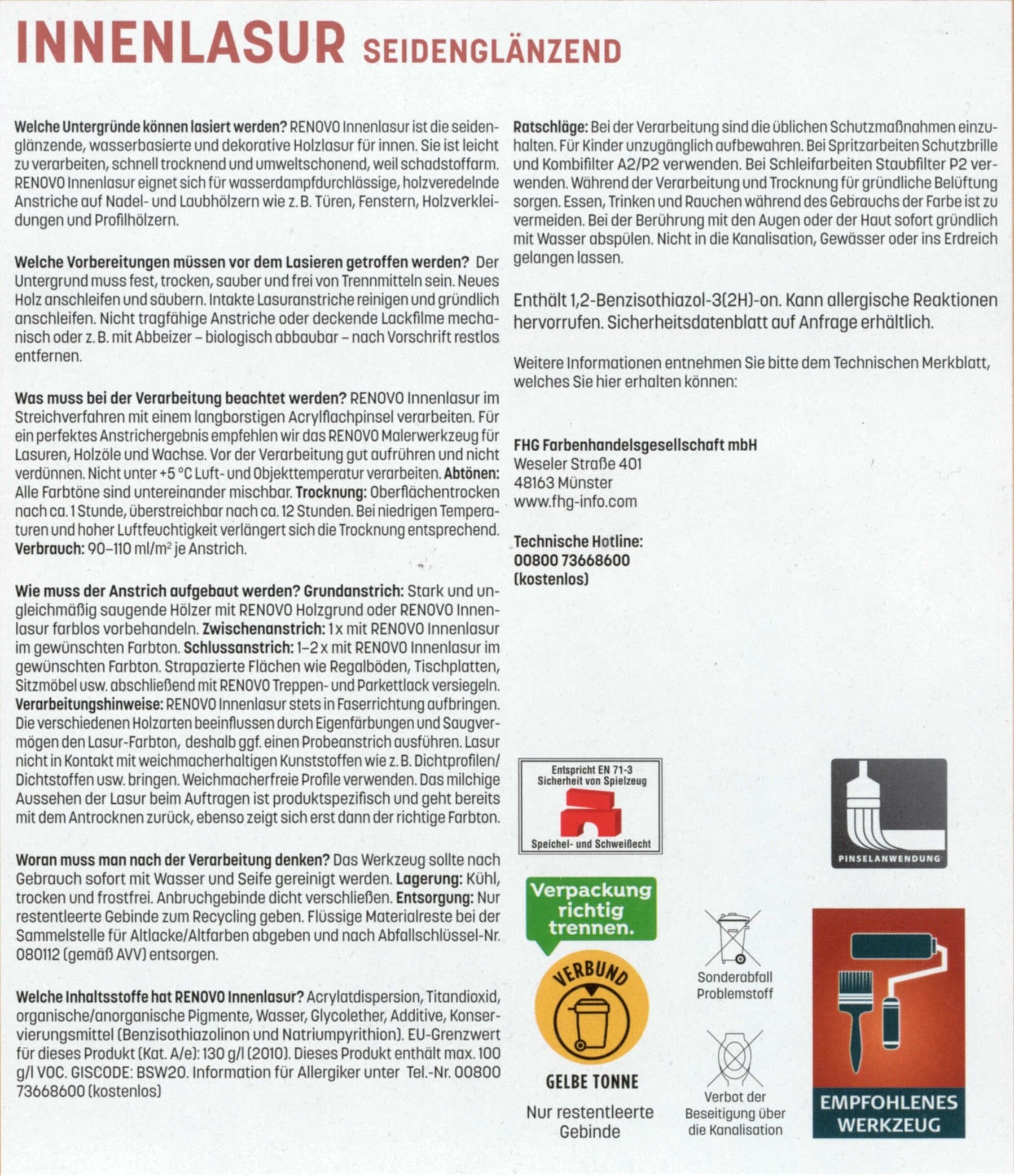 2,5L Renovo Innenlasur / Wohnraumlasur Kalkweiß