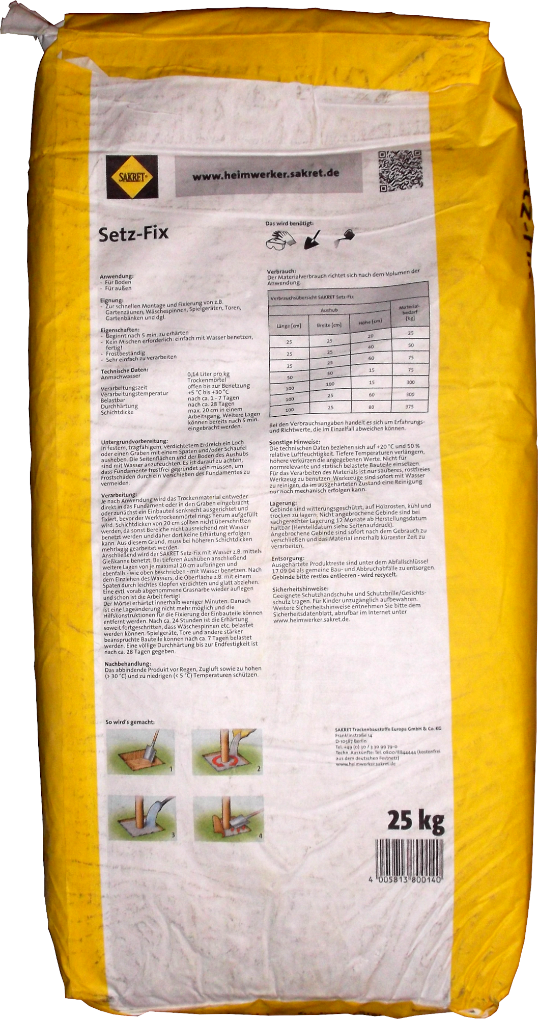 25kg SAKRET Setz-Fix Schnellbeton Gartenbeton