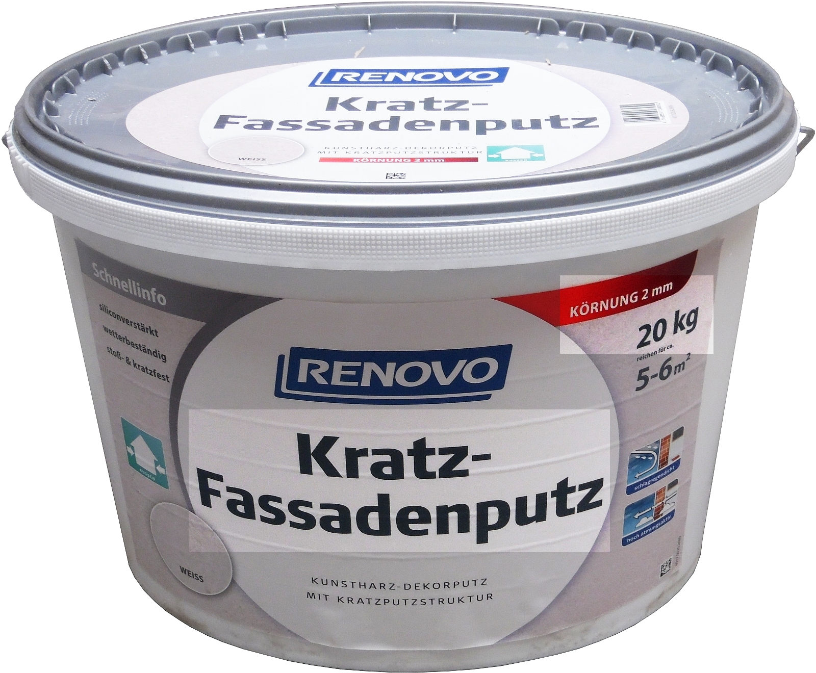 20kg Renovo Kratz-Fassadenputz 2mm Weiß f. außen