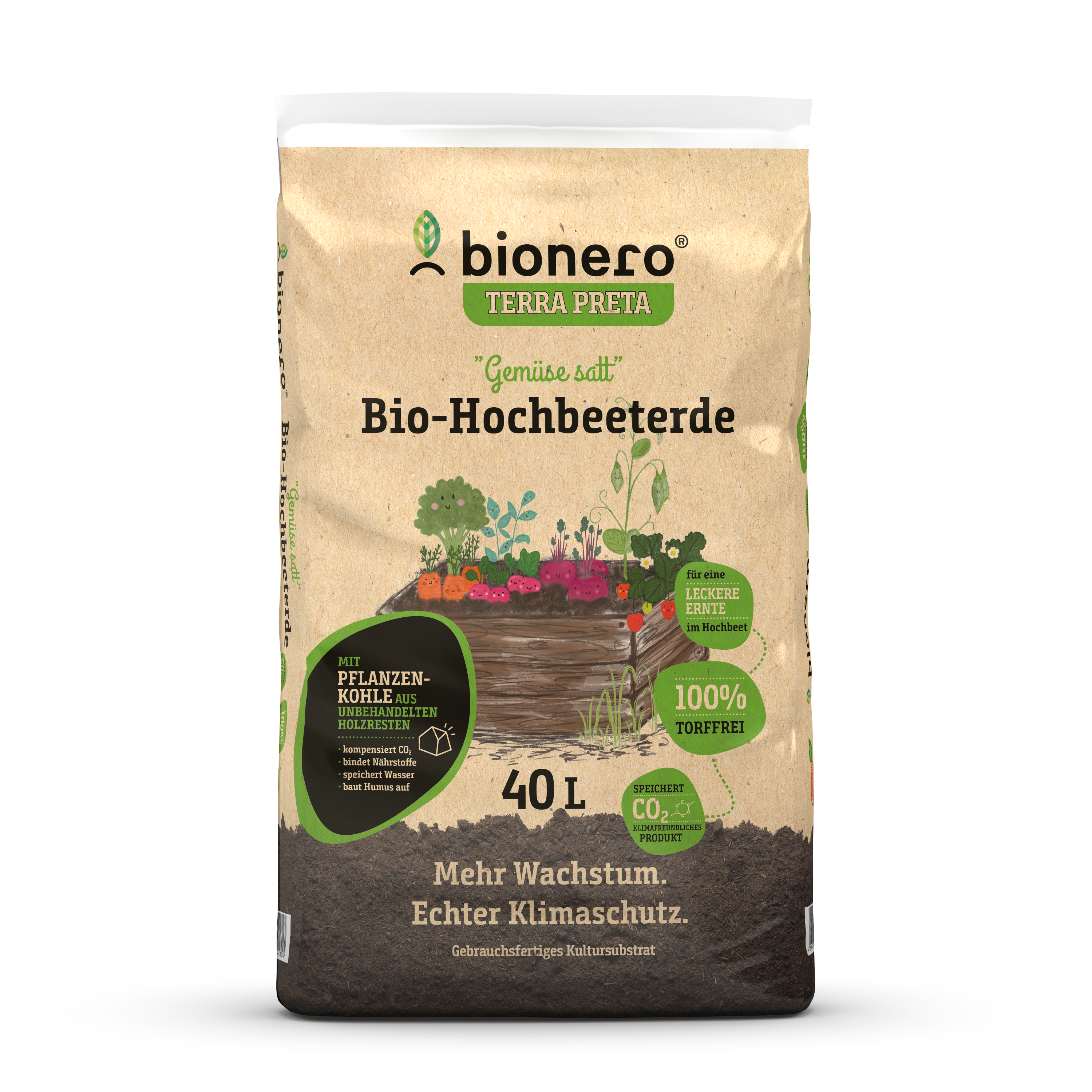 40L bionero Bio Hochbeeterde "Gemüse satt" terrapreta