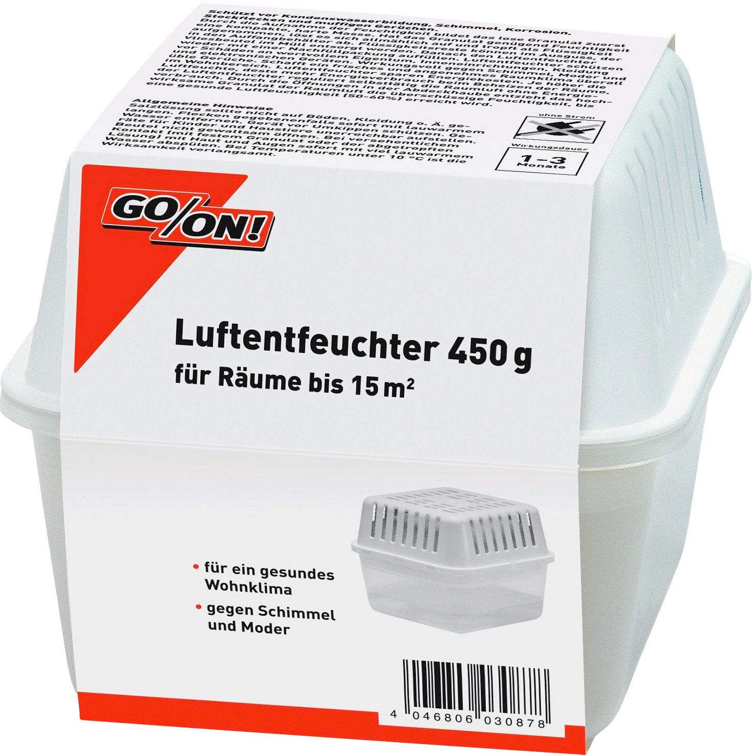 GO/ON Raumentfeuchter 450, für Räume bis 15 m², 0,75 l, nachfüllbar + 450g Salzgranulat