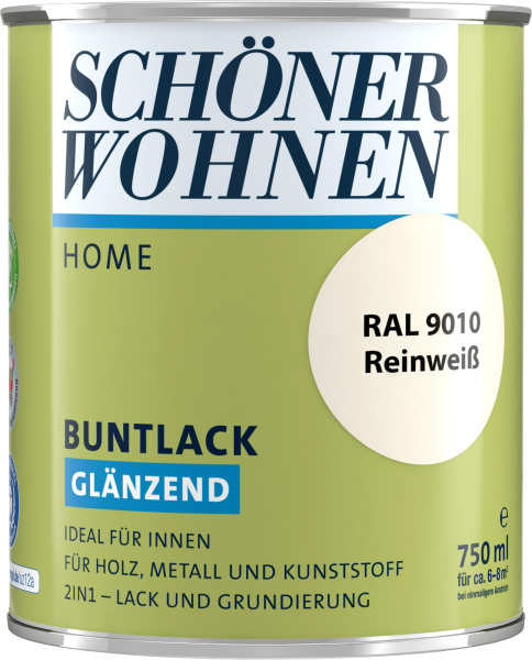 750ml Schöner Wohnen Home Buntlack glänzend, RAL 9010 Reinweiß