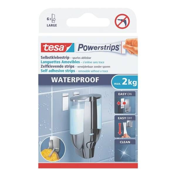 tesa Powerstrips® Waterproof Large, 5cm x 2cm, weiß, max. 2kg 6 Strips